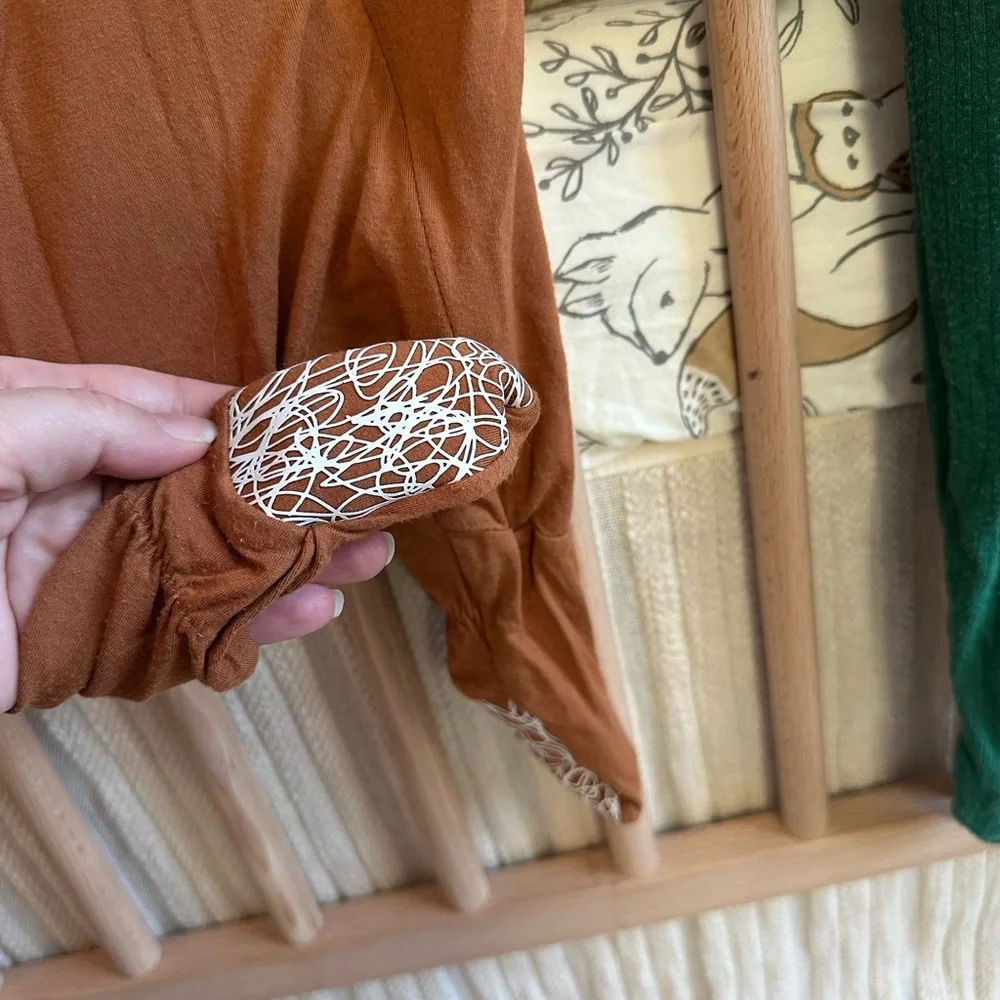 Peregrine Baby Bamboo Sleeper Footie Pajamas Set - Green and Mustard Brown 0-3 - Picture 3 of 5